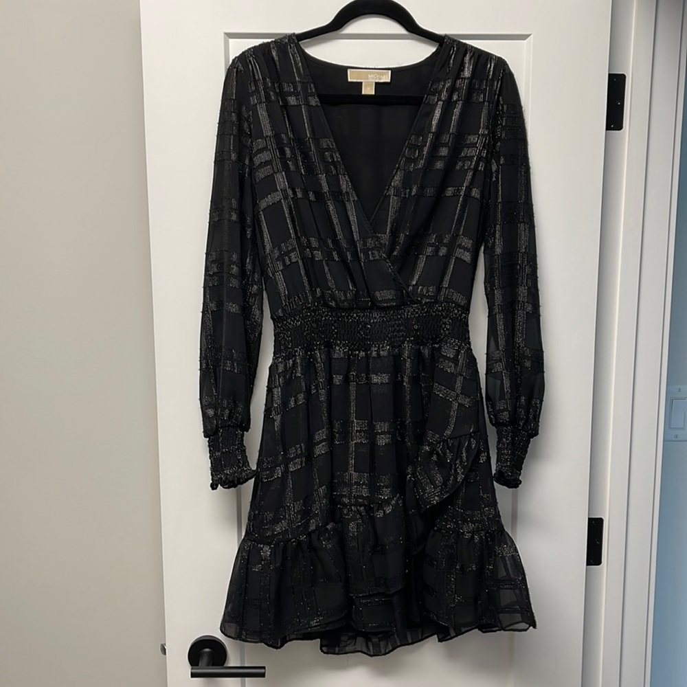 MICHAEL Michael Kors Black Metallic Plaid Mini Dress